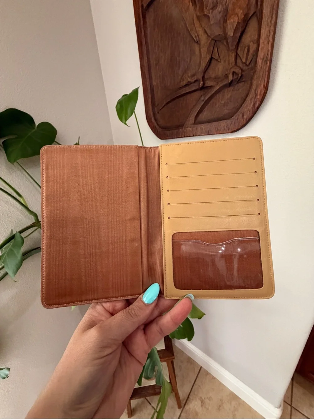 Vintage Leather Passport Holder Travel Wallet Tan Brown Sailboat Logo